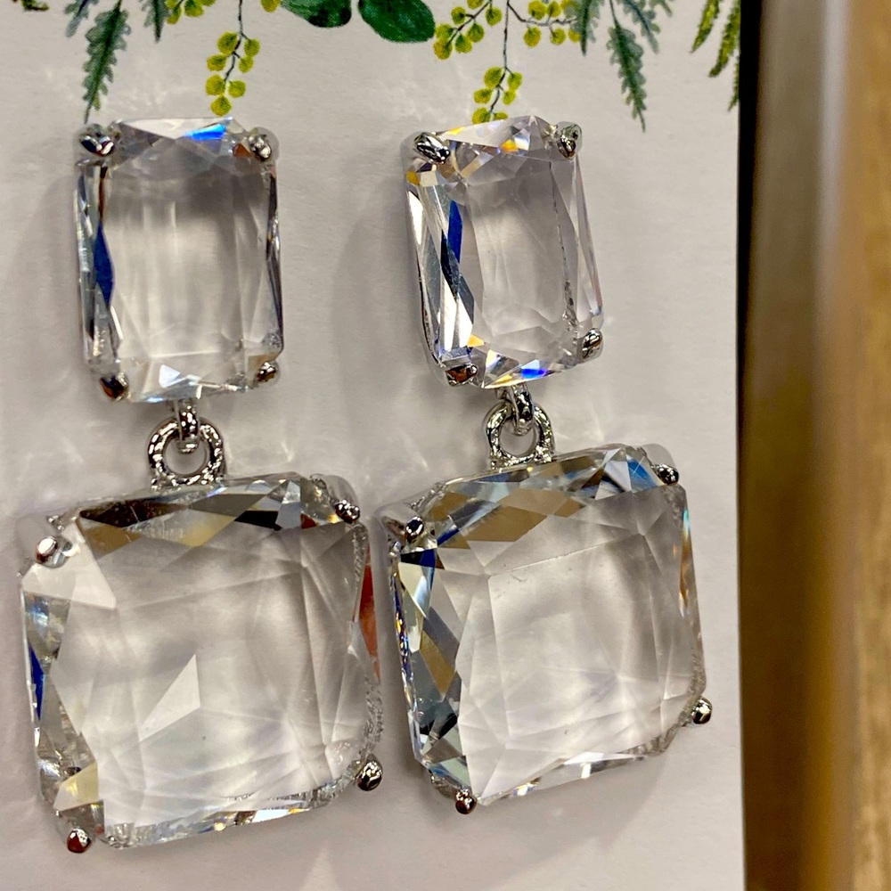 Ice clear transparent square drop earrings